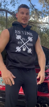 Load image into Gallery viewer, ES TIME FOR FITNESS Black Sleeveless Hoodie White Logo
