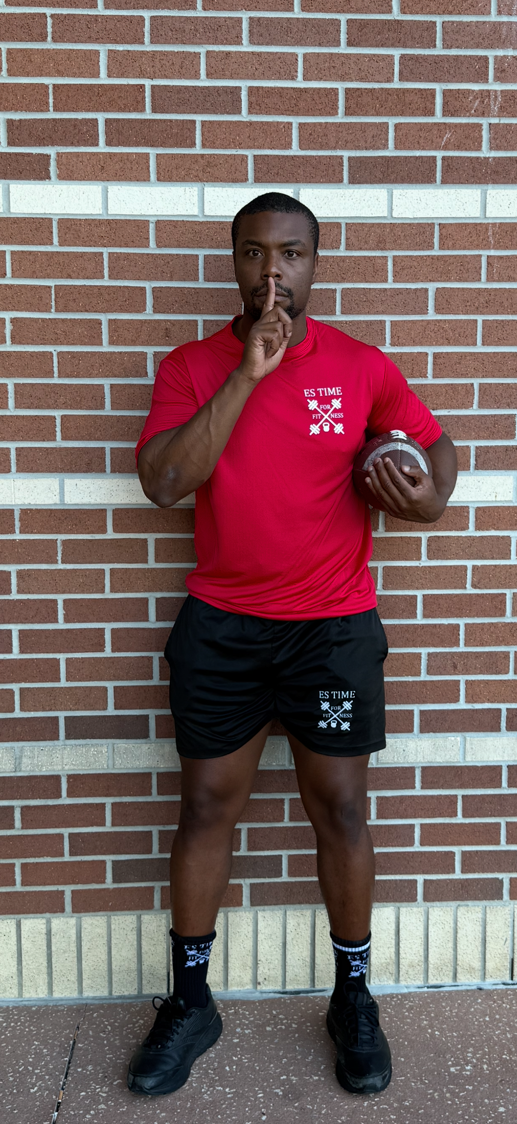 Red ES TIME FOR FITNESS Dri Fit shirt White Logo front and back