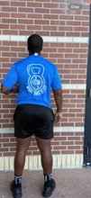 Load image into Gallery viewer, Blue ES TIME FOR FITNESS Dri Fit shirt White Logo front and back
