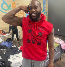 Load image into Gallery viewer, ES TIME FOR FITNESS Red Sleeveless Hoodie Black Logo
