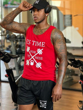 Load image into Gallery viewer, ES TIME FOR FITNESS Tank Top Red  White Logo
