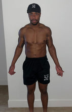 Load image into Gallery viewer, 5 inch seam ES TIME FOR FITNESS  Black Gym Shorts With White Logo  ( YES THEY HAVE POCKETS)

