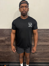 Load image into Gallery viewer, Black ES TIME FOR FITNESS Dri Fit shirt White Logo front and back
