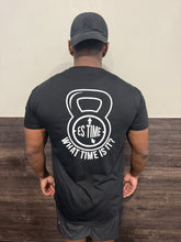 Load image into Gallery viewer, Black ES TIME FOR FITNESS Dri Fit shirt White Logo front and back
