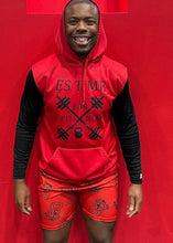 Load image into Gallery viewer, ES TIME FOR FITNESS Red Sleeveless Hoodie Black Logo

