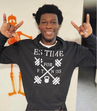 Load image into Gallery viewer, ES TIME FOR FITNESS  Black Hoodie White Logo
