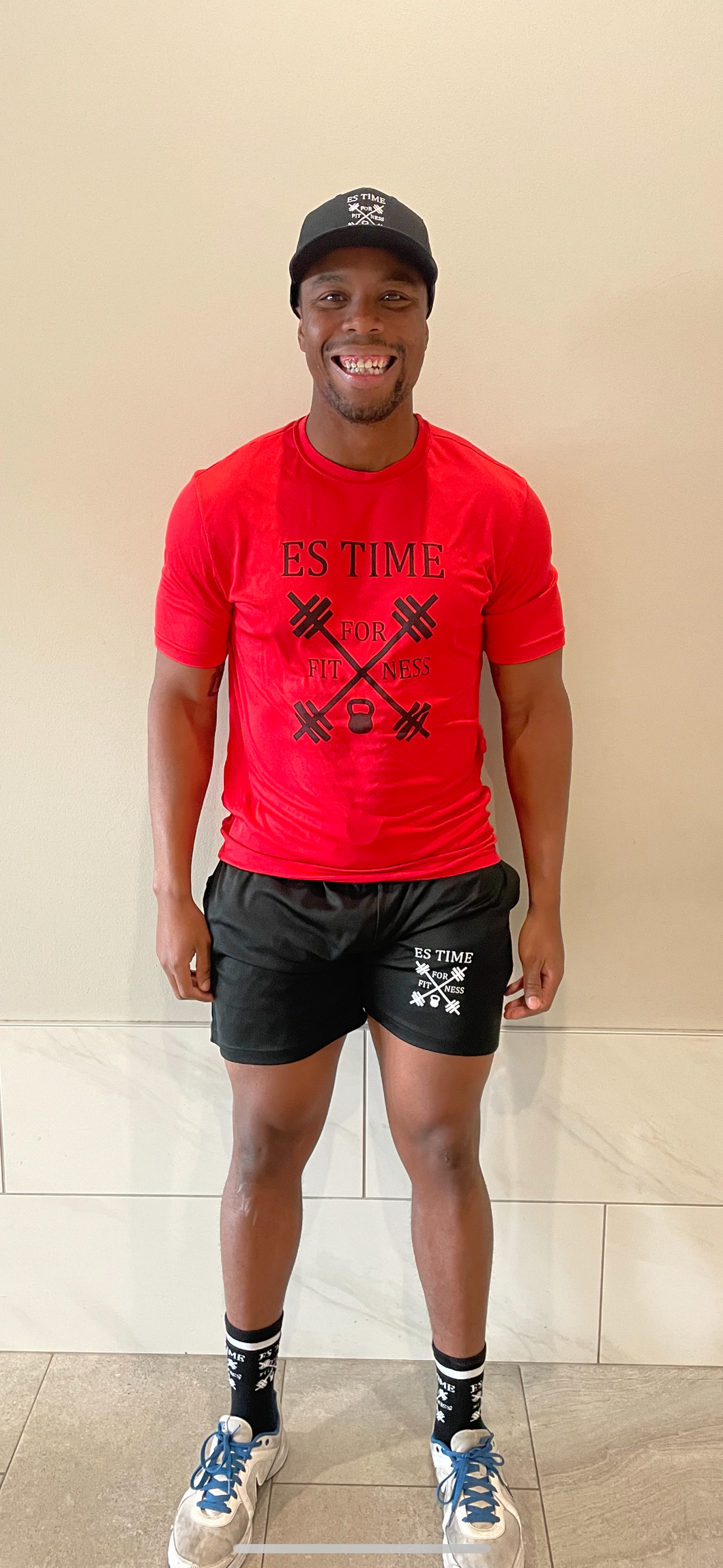 ES TIME FOR FITNESS Dri Fit Red Shirt Black Logo
