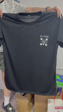 Load and play video in Gallery viewer, Black ES TIME FOR FITNESS Dri Fit shirt White Logo front and back
