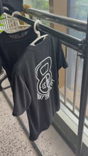 Load and play video in Gallery viewer, Black ES TIME FOR FITNESS Dri Fit shirt White Logo front and back
