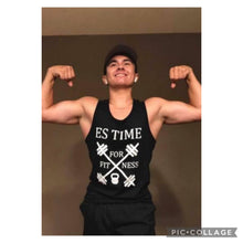 Load image into Gallery viewer, ES TIME FOR FITNESS Tank Top Black White Logo
