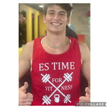 Load image into Gallery viewer, ES TIME FOR FITNESS Tank Top Red  White Logo
