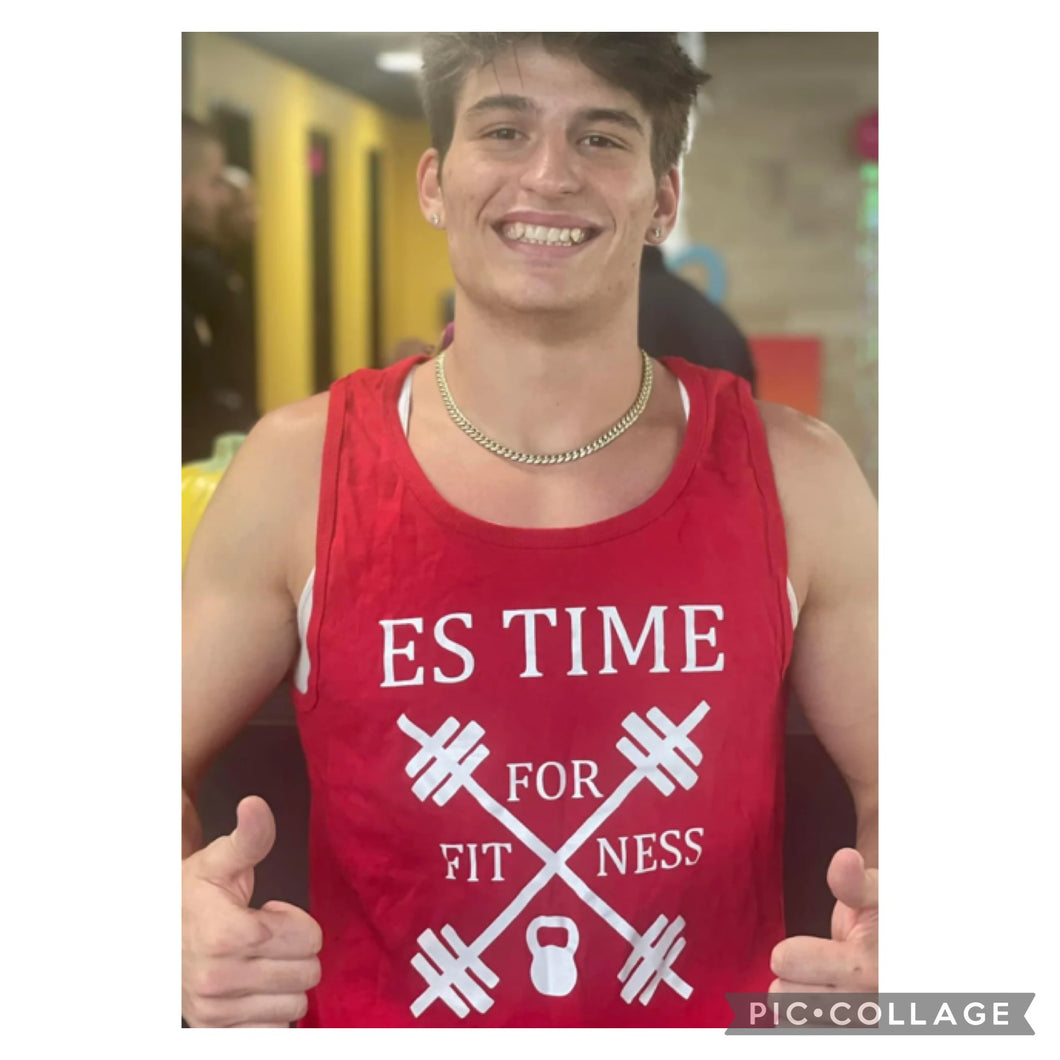 ES TIME FOR FITNESS Tank Top Red  White Logo Different Sizes