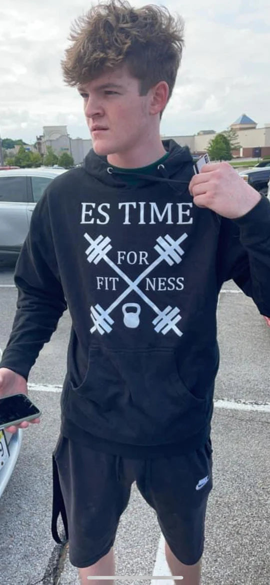 ES TIME FOR FITNESS  Black Hoodie White Logo