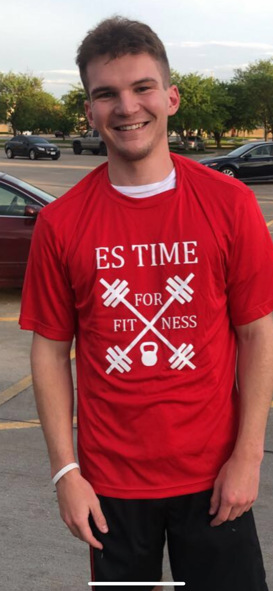 ES TIME FOR FITNESS Dri Fit Red Shirt White Logo