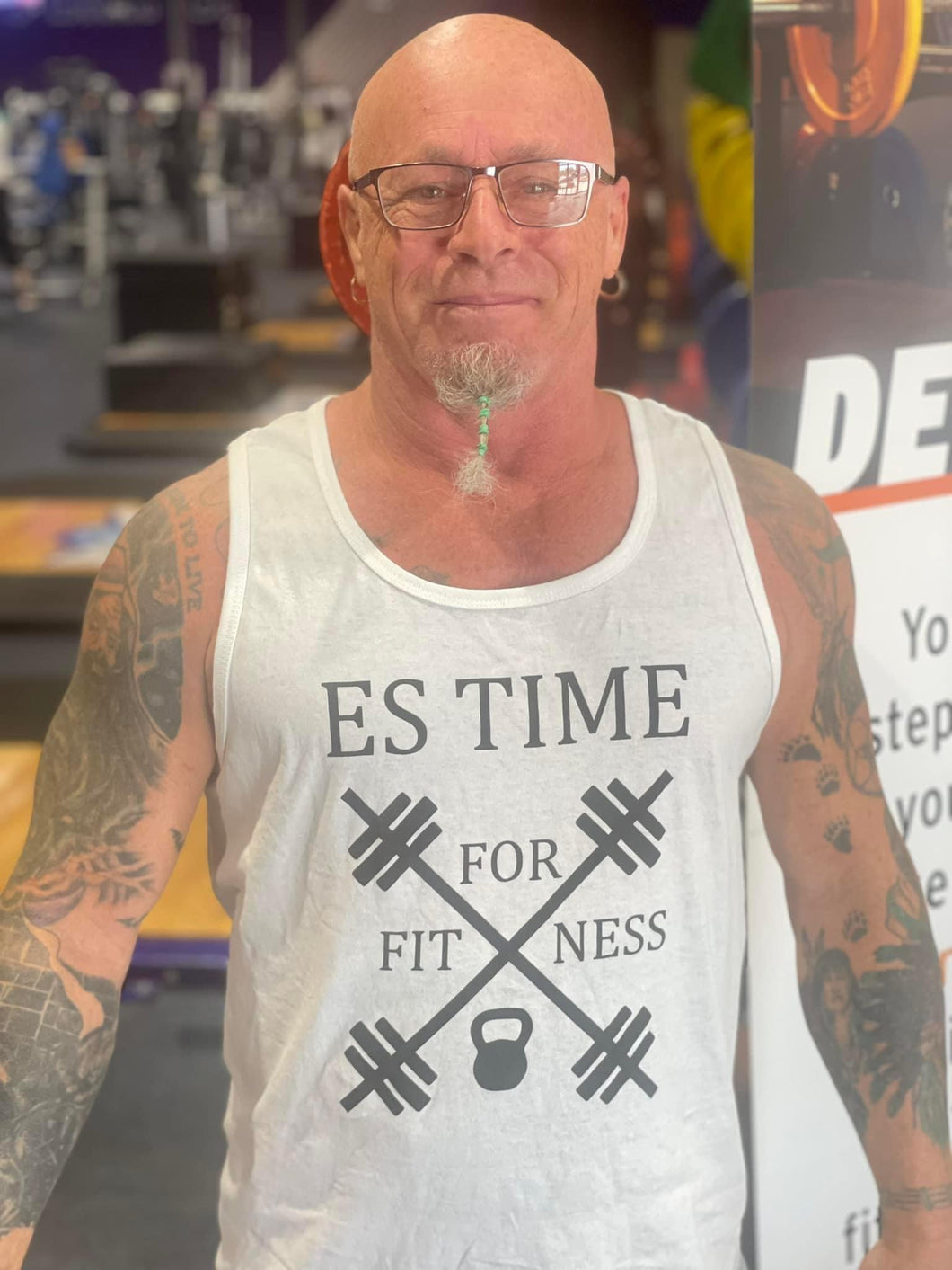 ES TIME FOR FITNESS  Tank Top  White Black Logo Different Sizes