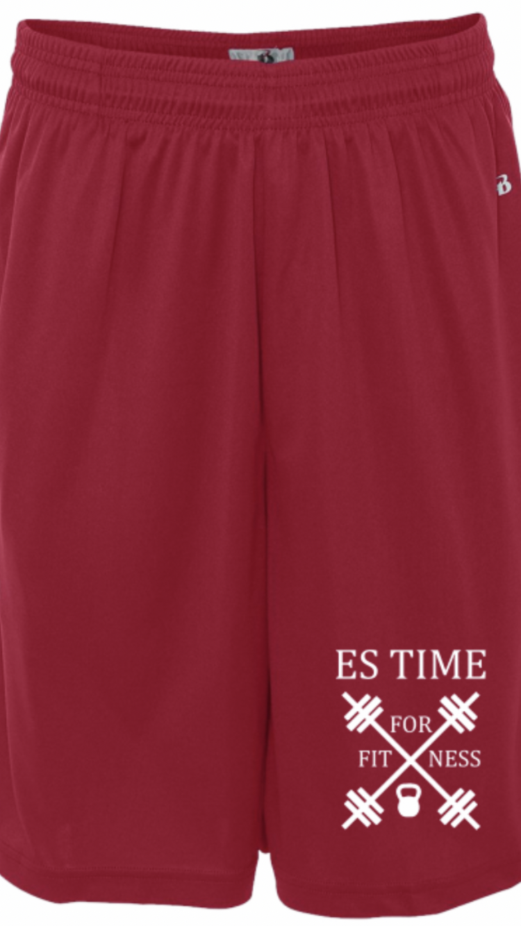 ES TIME FOR FITNESS Red Gym Shorts With White Logo ( YES THEY HAVE POCKETS)